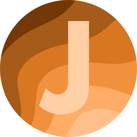 The Justice for Society logo, a circle with varied colors of tan with a light tan J in front